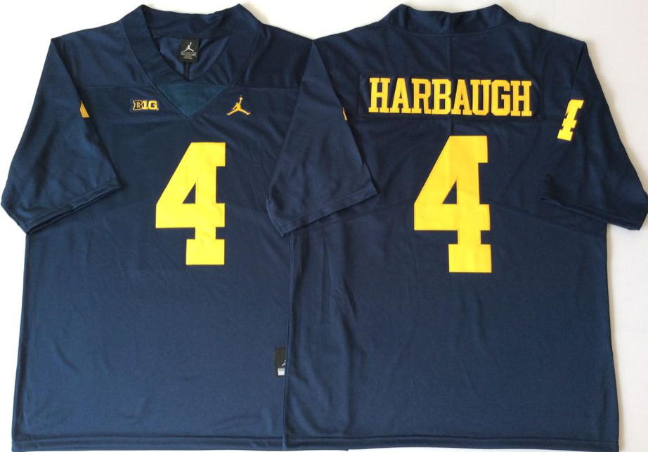 NCAA Men Michigan Wolverines Blue #4 HARBAUGH